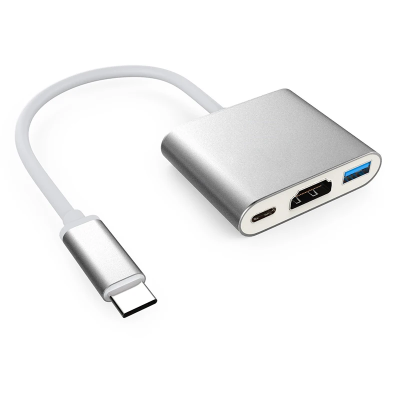 3 в 1 Usb c HDMI type c Hdmi mac 3,1 конвертер адаптер type c в hdmi HDMI/USB 3,0/type-C Алюминиевый адаптер для Apple Macbook - Цвет: Серебристый