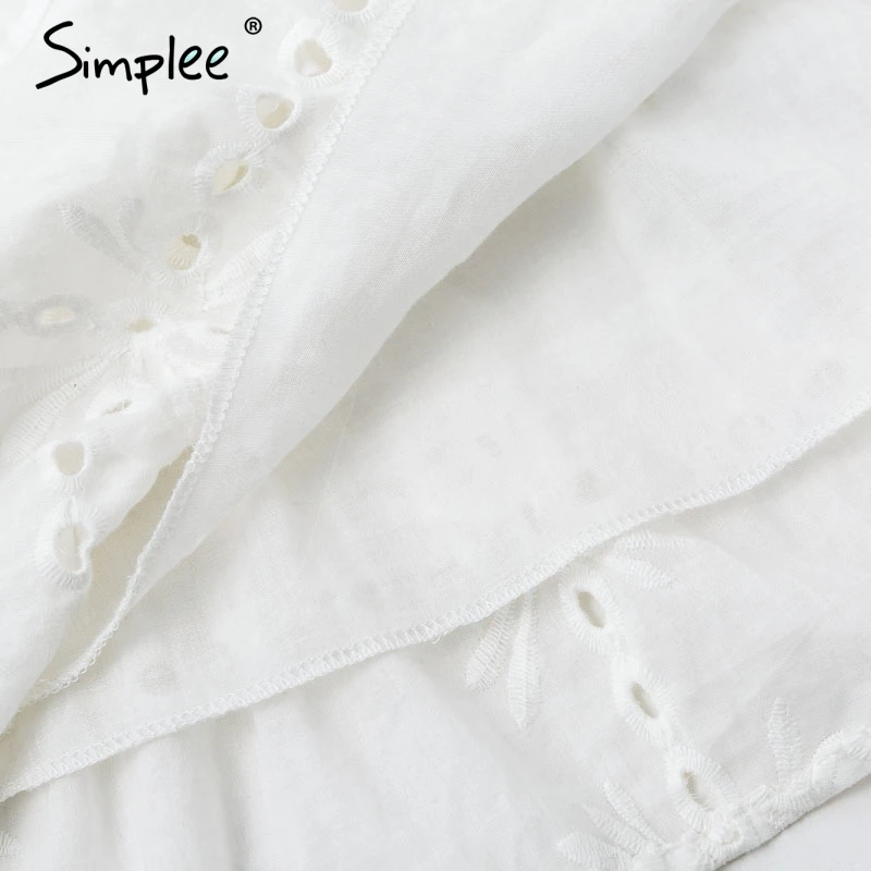 Летнее белое платье Simplee для женщин элегантное с дырочками оборками и вышивкой