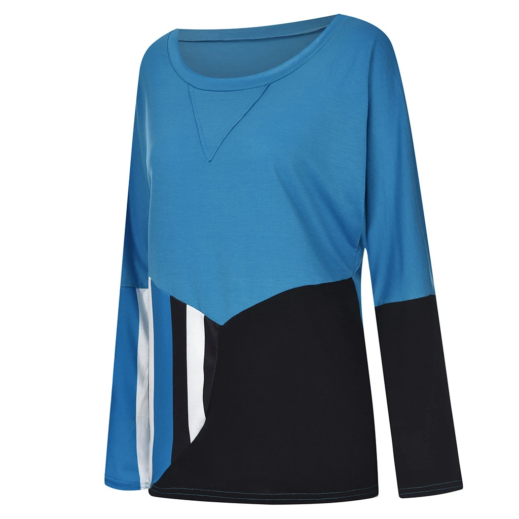 JAYCOSIN Fashion Blouse Casual Loose Round Neck Long Sleeve Color Matching Shirts Blouses Embroidery Casual Women Full Shirt 722