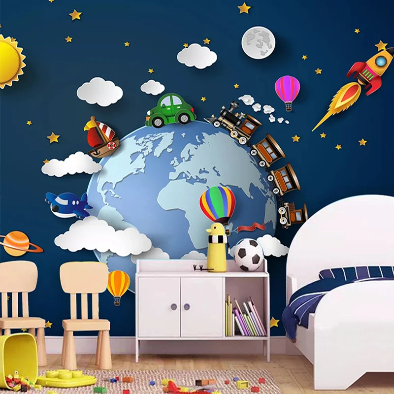 

Custom 3D Photo Wallpaper Cartoon Car Starry Universe Planet Baby Bedroom Children Room Decoration Wall Mural Papel De Parede