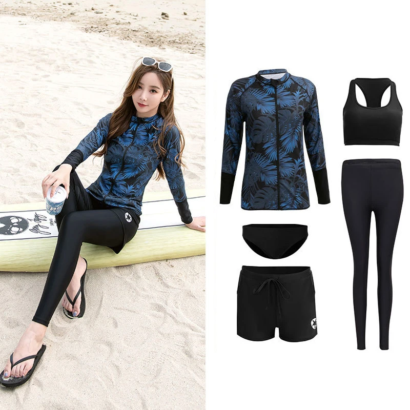Women S 5pcs Set Rashguard Swimsuit Zip Shirt And Leggings With Bikini Sun Protection Swimwear Full Cover Bathing Suits Rash Guard Aliexpress