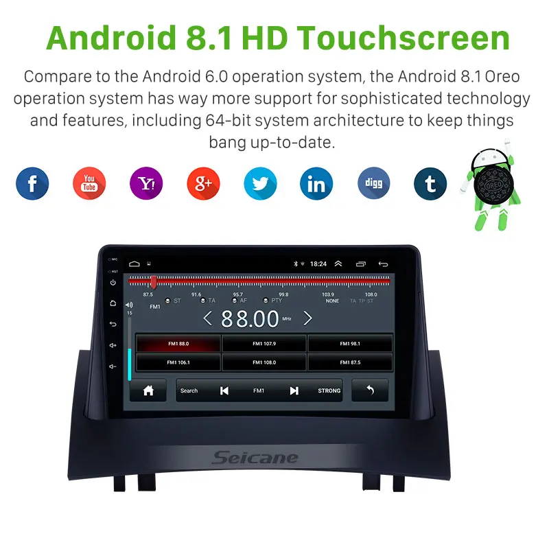 Сенсорный экран seicane HD 9 дюймов Android 8,1 радио gps-навигатор для 2004-2008 Renault Megane 2 с поддержкой Bluetooth AUX Carplay TPMS