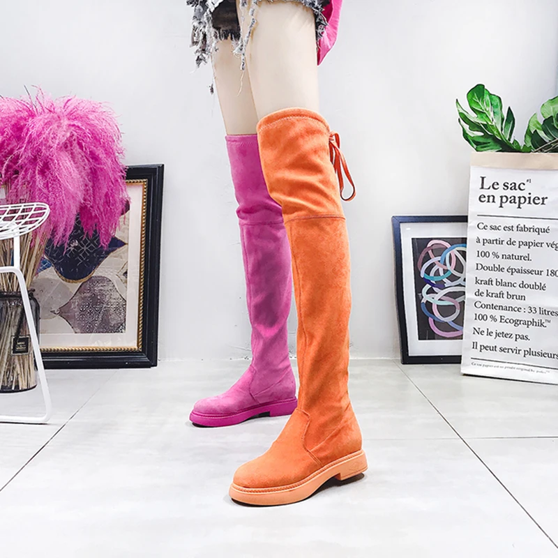 

Women's Thigh High Boots 2019 Spring Autumn Stretch Fabric Long Boots For Woman Shoes Comfortable Female Candy Color High Boot