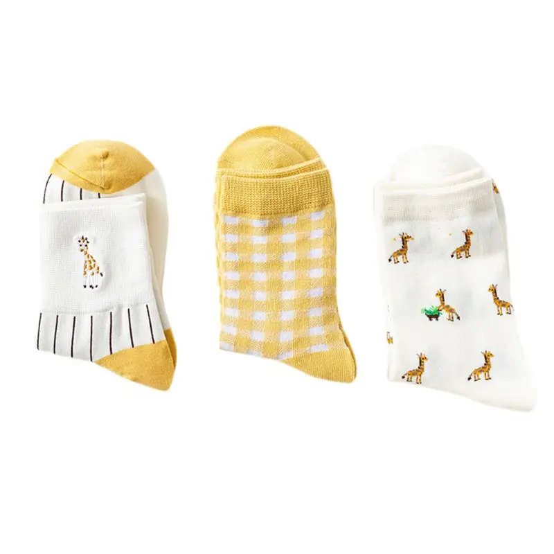 

3Pair/Set Cartoon Giraffe Embroidery Soft Cotton Socks Low Cut Ankle Women Ladies Socks for Daily Wear Supplies