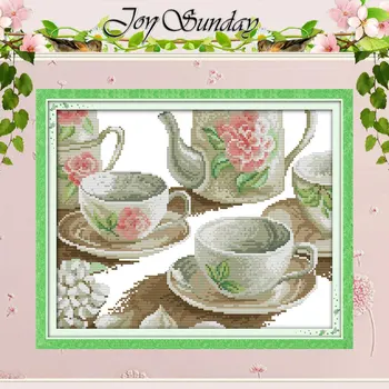 

Rose Tea Set Patterns Counted Cross Stitch 11CT 14CT Cross Stitch Sets Wholesale Chinese Cross-stitch Kits Embroidery Needlework