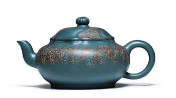 

Chinese Yixing Zisha Pottery Green Clay Handmade Chrysanthemum Top Gongfu TeaPot
