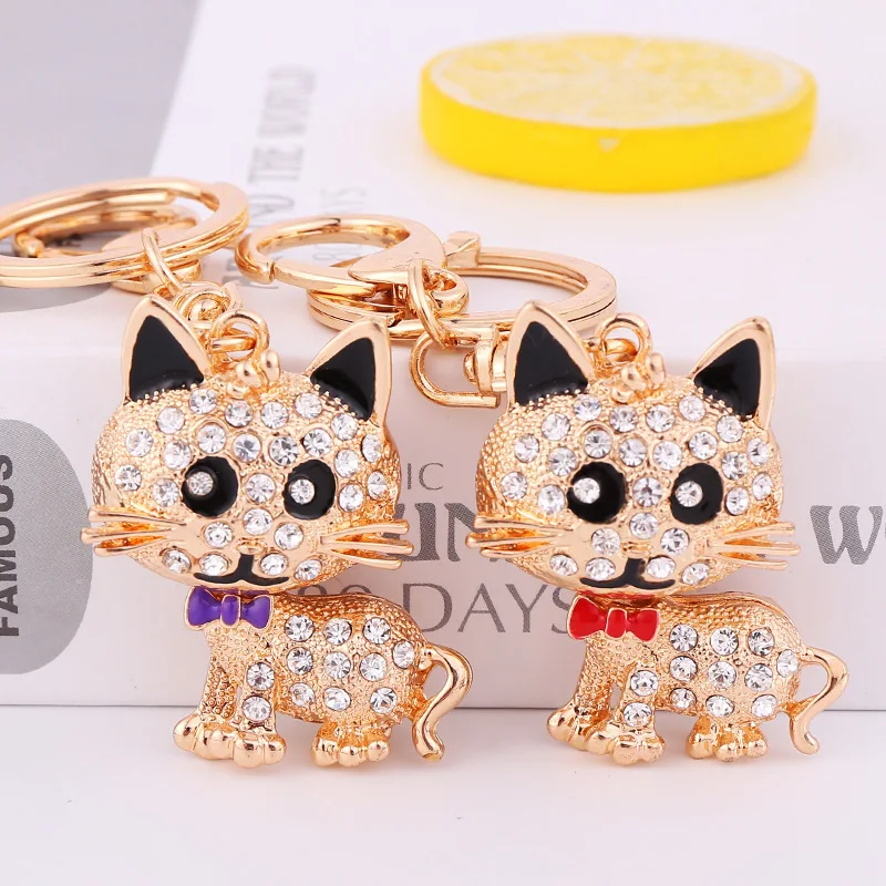 

Korean-style Delicacy Big Cat Face Modeling Diamond Set Keychain Girl'S Bag Alloy Key Ring Pendant Wholesale