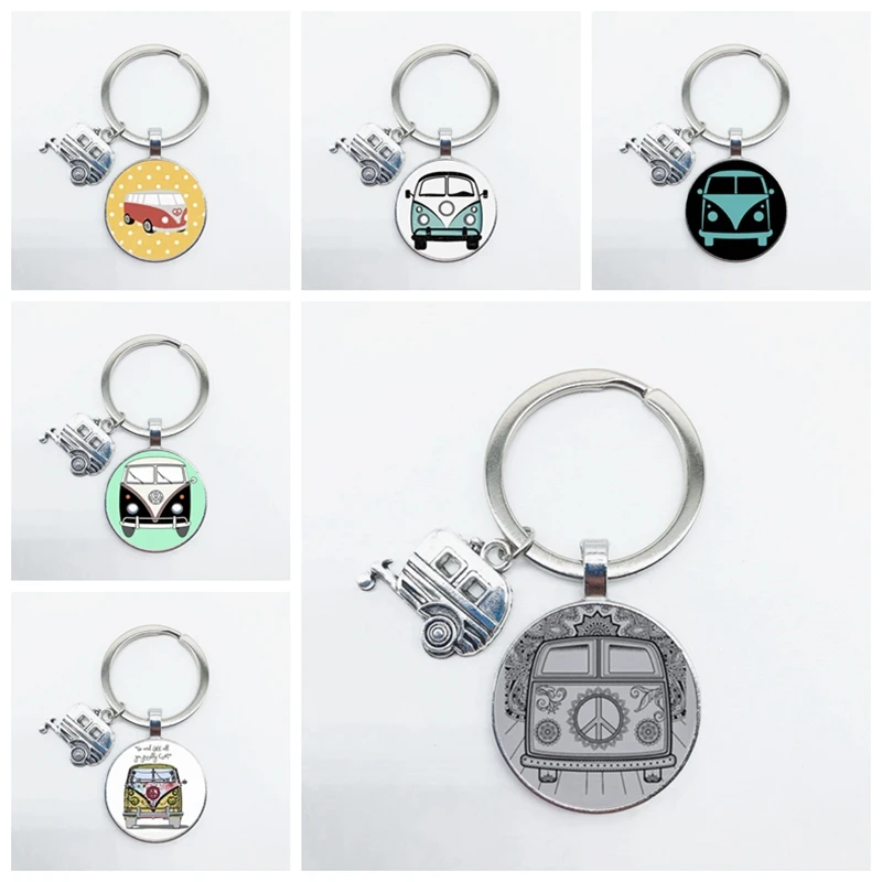 

New peace sign bus key ring high quality classic car wallet backpack keychain fashion men and women keychain pendant