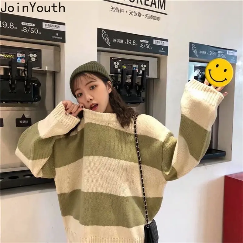 Joinyouth Korean Women Sweater O Neck Pullovers Stripe wild Blusas Mujer De Moda 2019 Sweaters Loose Cute Full Warm Clothes 098 | Женская
