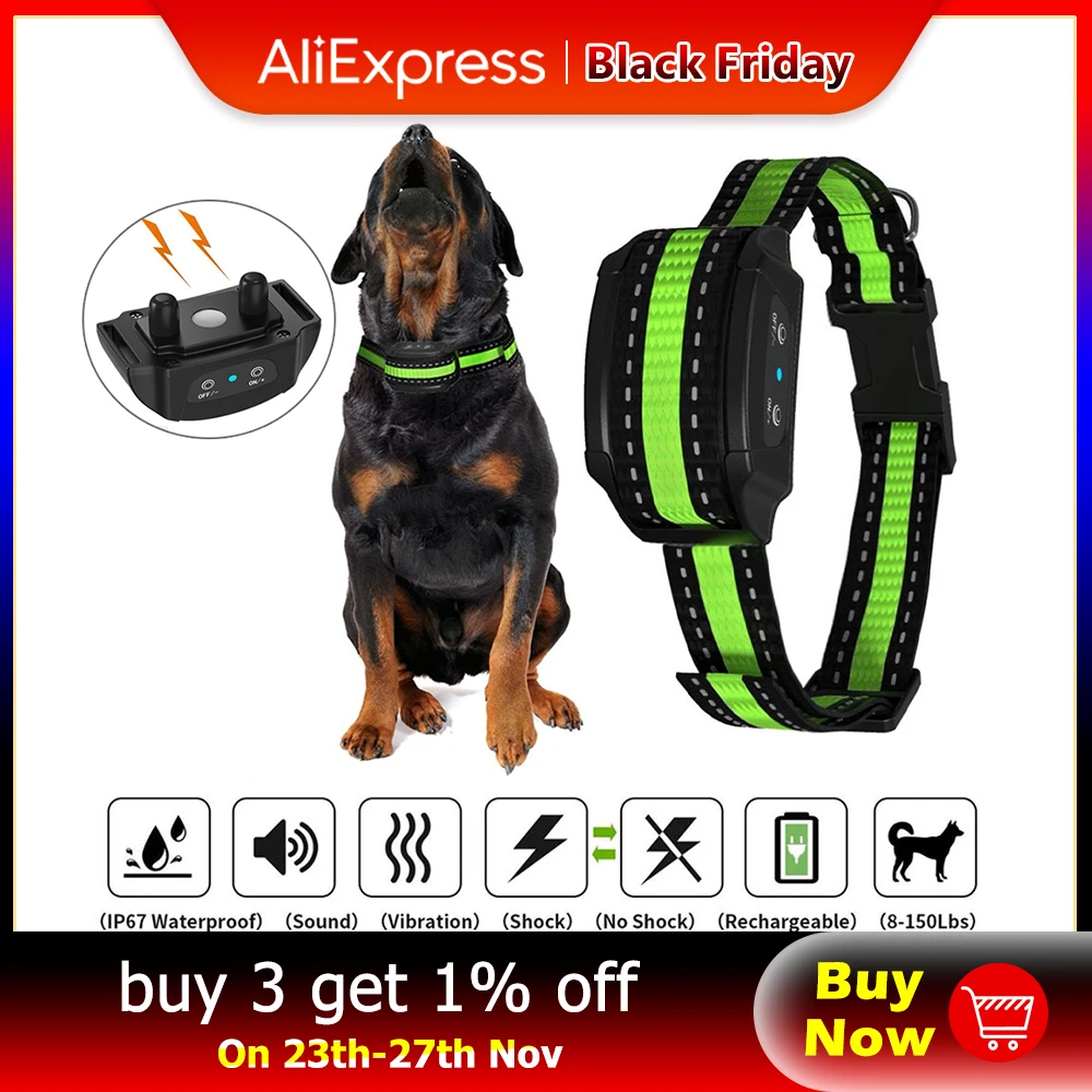 

Pet Dog Electronic Training Collar Rechargeable Waterproof Adjustable Shock Vibration Sound Stop Barking Collar for All Dogs Siz