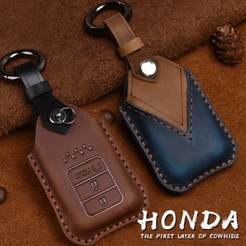 

Retro Handmade Genuine Leather Smart Car Key Cover Case Bag For Honda Civic HR-V CRV Odyssey Accord 2013-2017