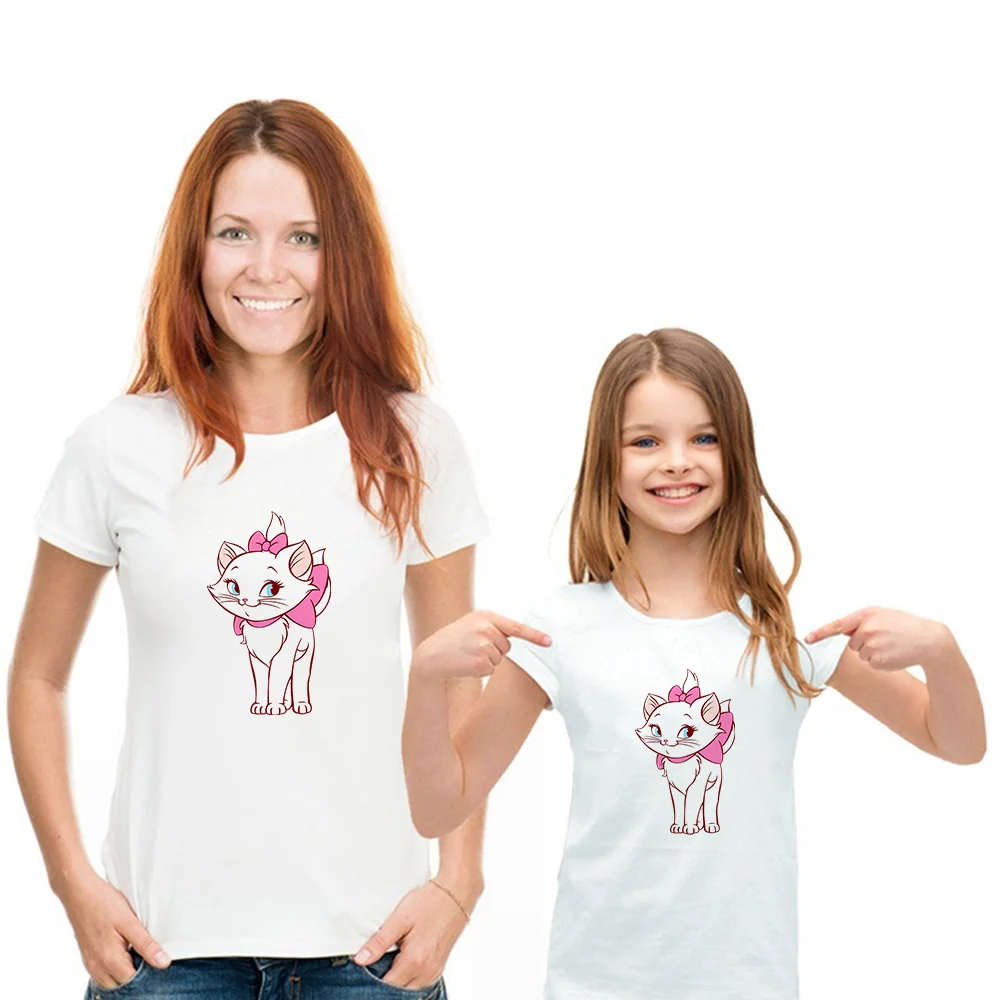 Summer Family Clothing Sets Short Sleeve Disney The Aristocats Girl Tshirts Harajuku Fashion Casual Soft Twin Sister Tee Clothes matching family fall outfits Family Matching Outfits