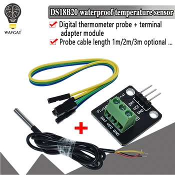 

DS18B20 Temperature Sensor Module Kit Waterproof 100CM Digital Sensor Cable Stainless Steel Probe Terminal Adapter For Arduino