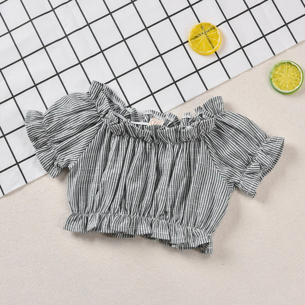 New Style Baby Girls Stripes Cropped Bell Sleeve