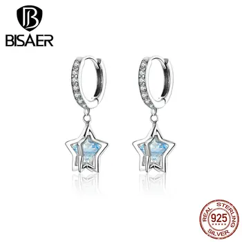 

Star Earrings BISAER 100% 925 Sterling Silver Luminous Star Stud Earrings for Women Clear Cubic Zircon Jewelry EFE316
