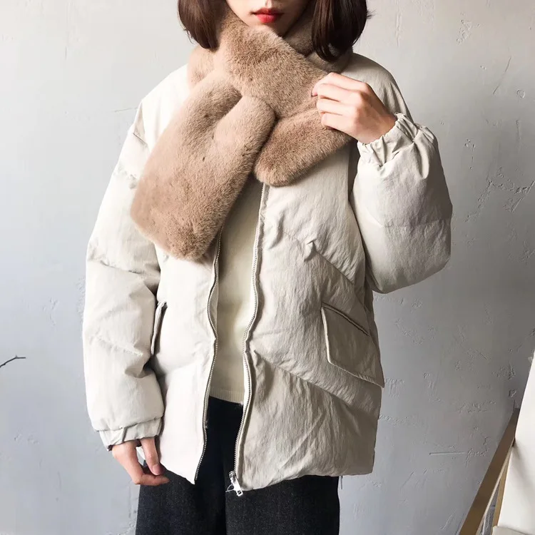 

18 Autumn And Winter New Style Casual Simple Korean-style Solid Color Loose-Fit V-neck Thick down Coat Cotton-padded Clothes pei