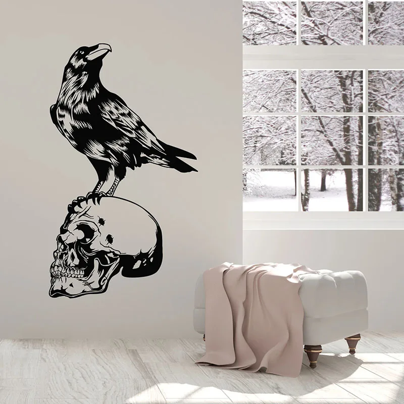 Cranio Scheletro Adesivo Nero Corvo Stile Gotico Porta Finestra Adesivi In Vinile Adolescenti Camera Uomo Grotta Bar Arredamento Interno Murale E854