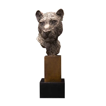 

[MGT] Home decoration bronze leopard head statue sculpture for table