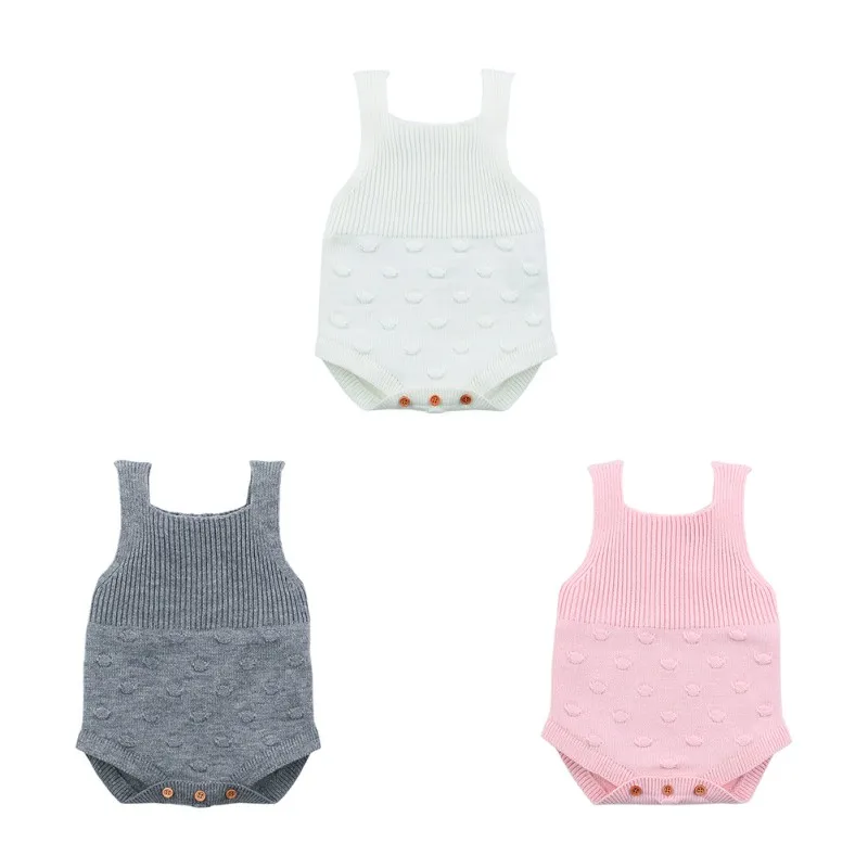 

Baby Rompers Body Sleeveless Cotton Infant Baby Knitted Jumpsuit Solid Dot Printed Baby Boy Girl Clothes