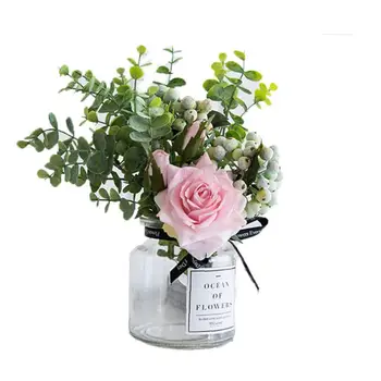 

Artificial Bouquet Assorted Flowers Breath Eucalyptus Branches for Table Home Decor Wedding Floral with Vase Pink