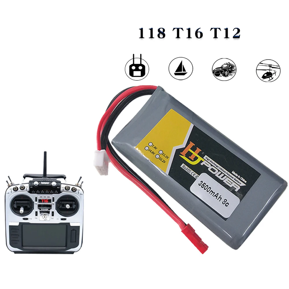 Batterie Lipo 7.4V 3500mAh 8C pour Radiomaster TX16S Jumper T16 posée sur une table