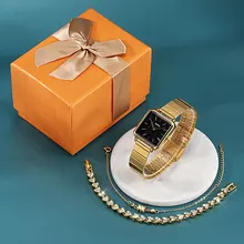 

Diamond Bracelet Watches for Women Luxury Elegant Ladies Watches Stainless Steel Quartz Watches Fashion Square Dial watch set