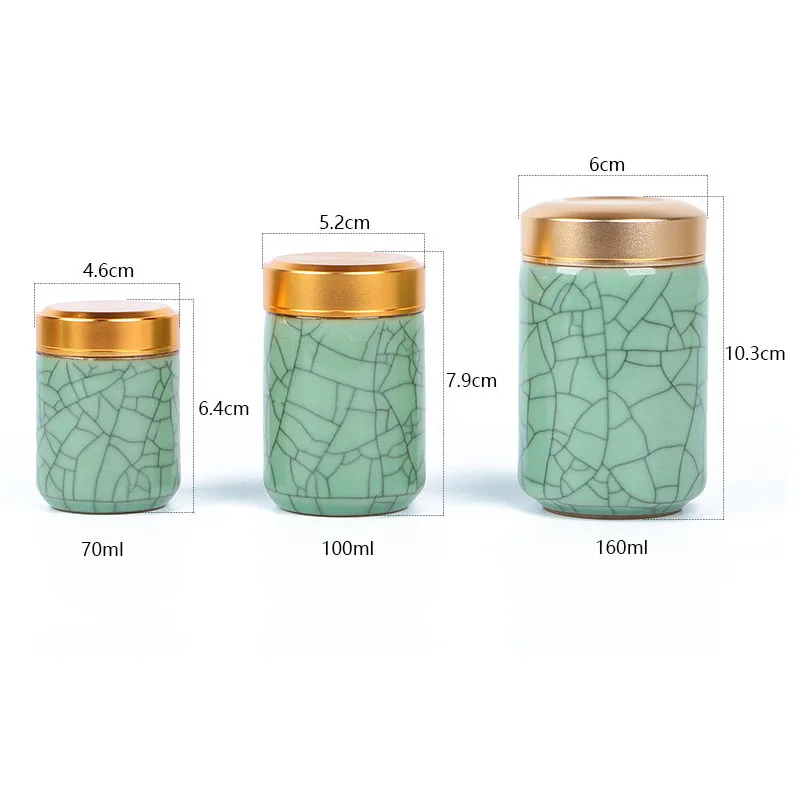 Mini-oppbevaringskrukker i keramikk med celadon-metalllokk, forseglet sylindrisk beholder for oppbevaring av te, korn, tørrvarer, godteri osv._voghion.com
