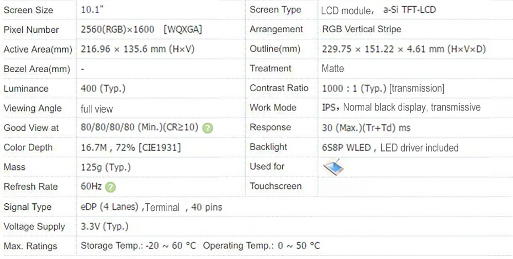 10," 2560*1600 2K WQXGA Mini HDMI eDP ips ЖК-модуль дисплей монитор экран USB емкостная сенсорная панель аудио выход