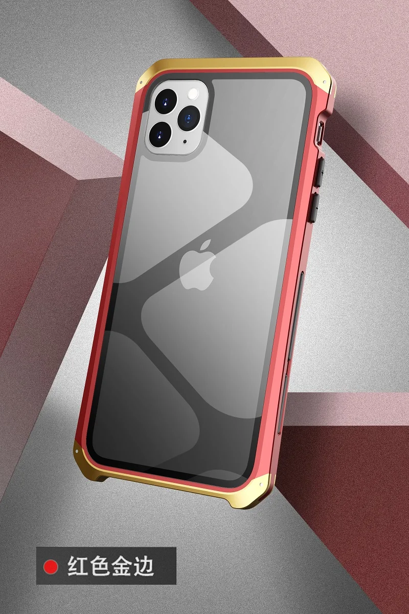 Металлический алюминиевый чехол для Iphone 11, чехол-гибрид из поликарбоната, задняя крышка из закаленного стекла для Iphone 11 Pro Max, чехол, противоударный чехол, Fundas - Цвет: Red gold