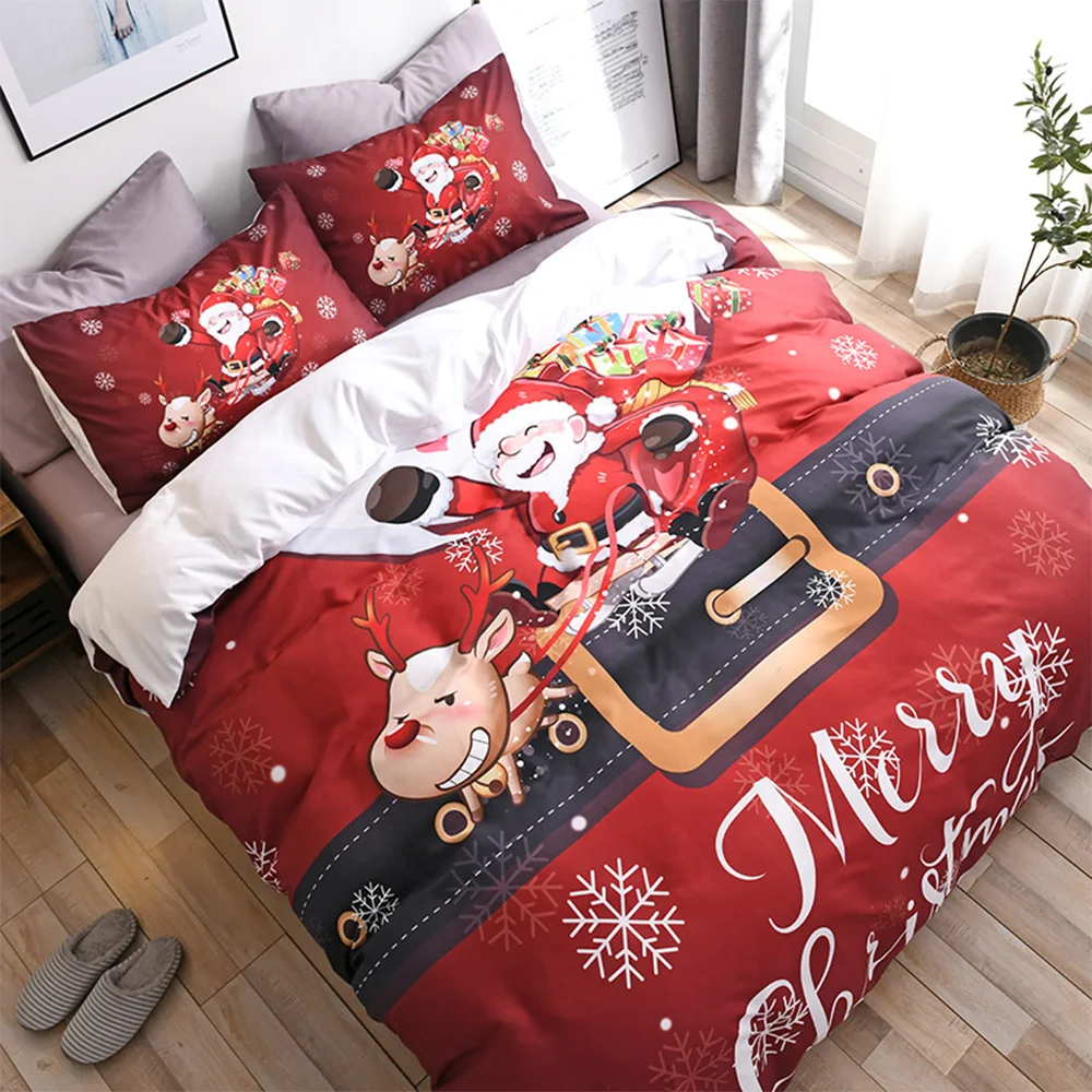 

Merry Christmas Bedclothes Pillowcase Red Santa Claus Elk Comforter Quilt Cover Bedding Set Children Bed Linen Duvet Cover Set