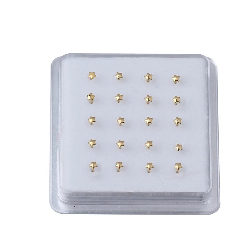

Star Gold Color Adjustable Bendable Nose Stud Rings for Women Girl White Crystal Ball Nose Pin Piercing 20pcs