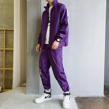 

Spring and Autumn Sports Jacket Set Men Casual Polyester Waterproof Tracksuit Men 2 Piece Set Men's Casual Tracksuit Gray HH50TZ