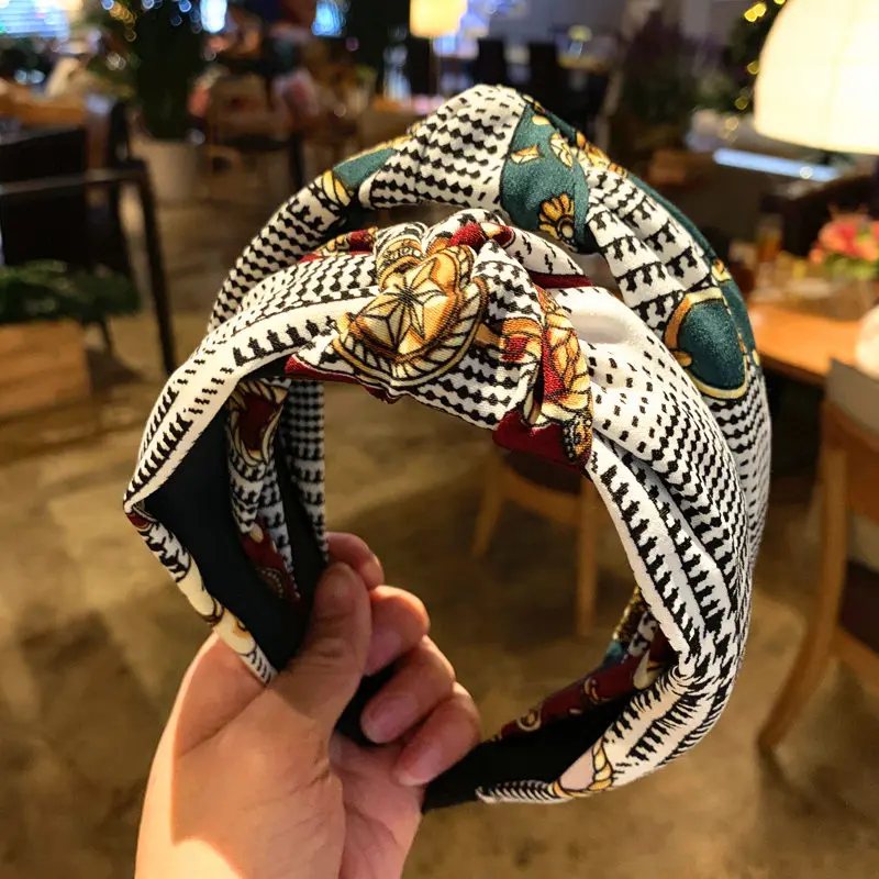 

2020 new Korean bow headband for woman girls broad-edged national style hairband knotted vintage Hair accessories
