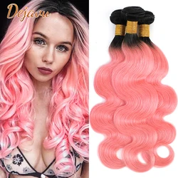 Dejavu Dark Roots Rose Gold Ombre 1/3/4 PCS Hair Bundles 1B Pink Ombre Body Wave Hair Weave Bundles Remy Brazilian Hair Bundles
