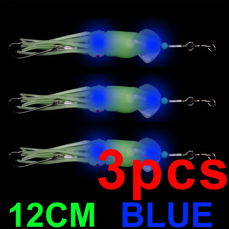 Bimoo светящаяся морская наживка Троллинг кальмар Морской приманки тизер 4," /12 см светодиодный свет Mahi Tuna Sails Wahoo Marlin - Цвет: 3pcs blue