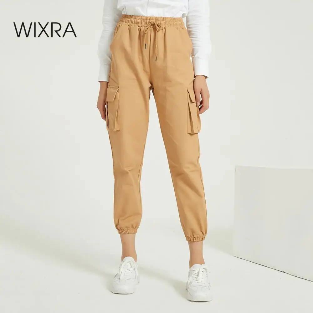 Wixra New Solid Casual Women's Cargo Pants High Waist Pockets 2020 Summer Ladies Cool Trousers Spring Autumn Wixra New Solid Casual Women's Cargo Pants High Waist Pockets 2020 Summer Ladies Cool Trousers Spring Autumn