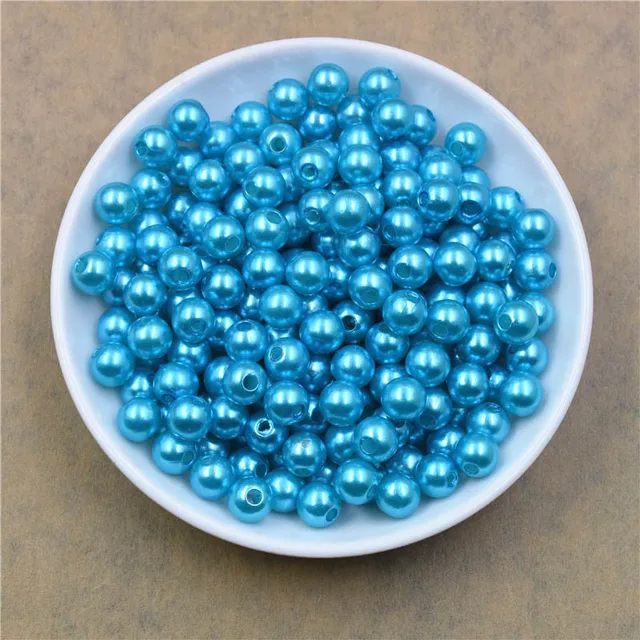 50-400Pcs/bag With Hole ABS Imitation Pearl Bead 4/6/8/10/12MM Round Plastic Acrylic Spacer Bead for DIY Jewelry Making Findings Sky Blue