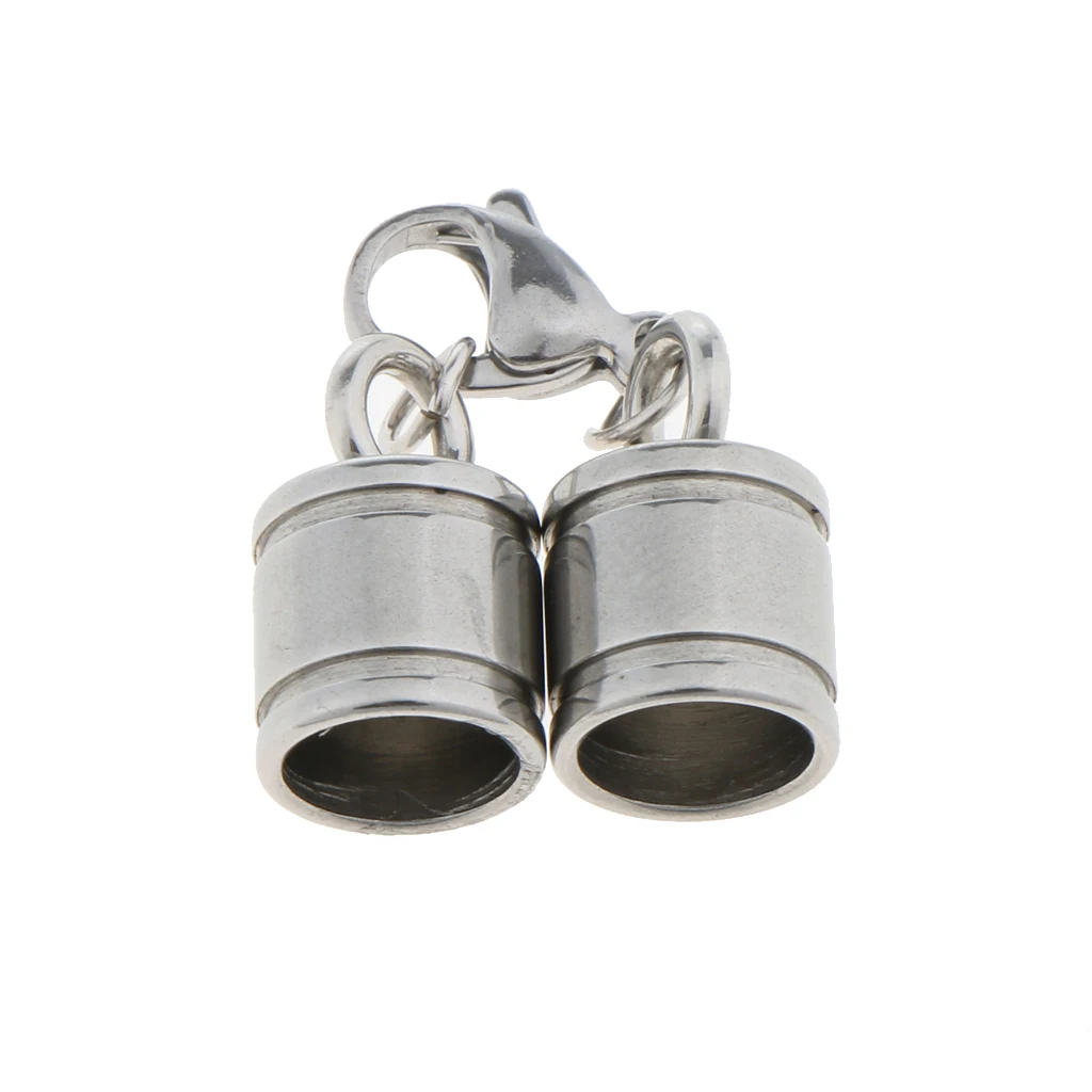 13 Pieces Bulk silver color Stainless Steel Barrel Bead Leather Cord Ends Caps Jewelry Finding Clasp Making Craft