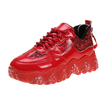 

Women Chunky Sneakers Fashion Platform Sneakers 5cm Ladies Brand Designer Casual Shoes Bling Red Black Woman Leather Dad Shoes