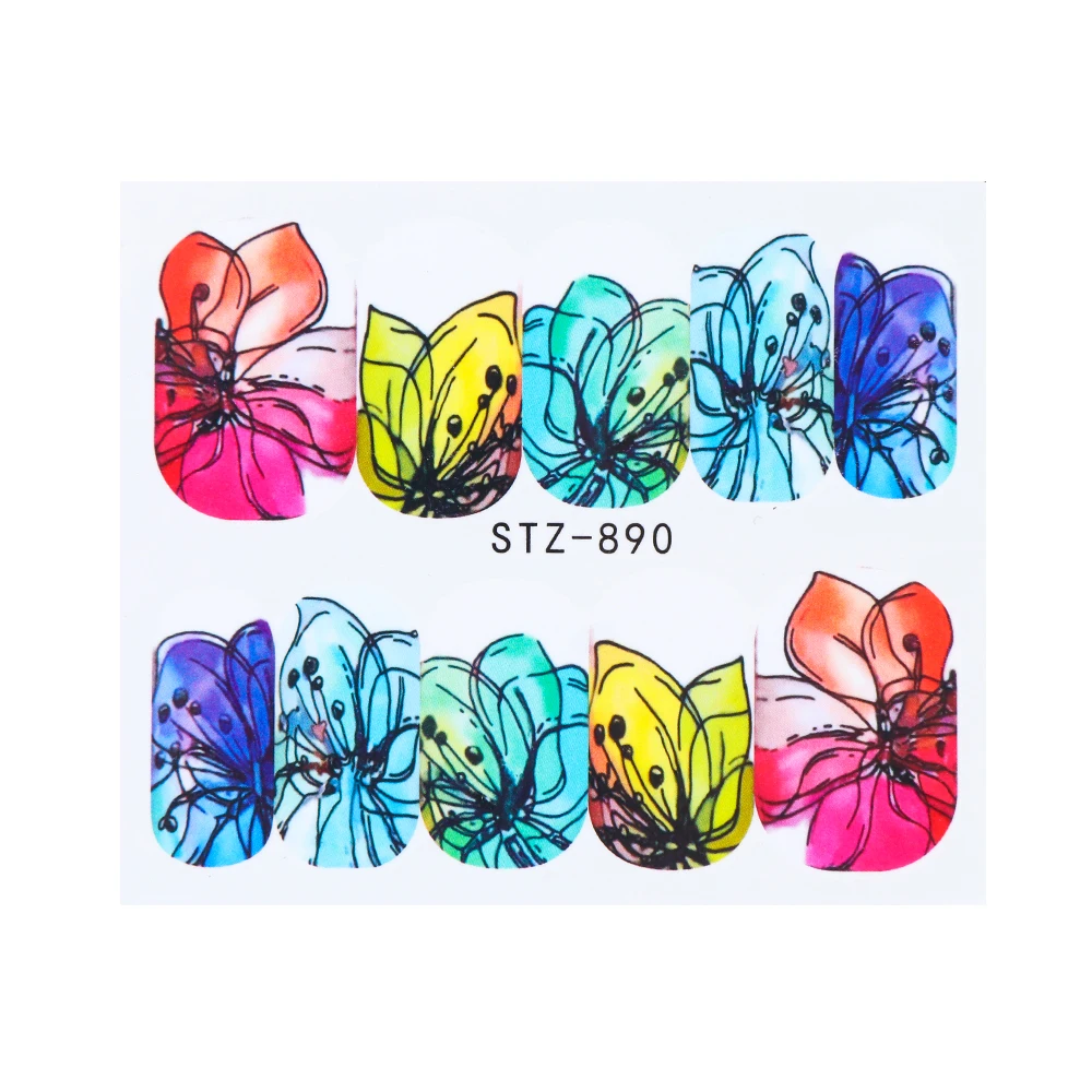 1 шт цветок ногтей Передача воды очаровательные красочные акварельные наклейки слайдер животное Дерево Полный Обертывания Маникюр LYSTZ880-902-1 - Цвет: STZ-890