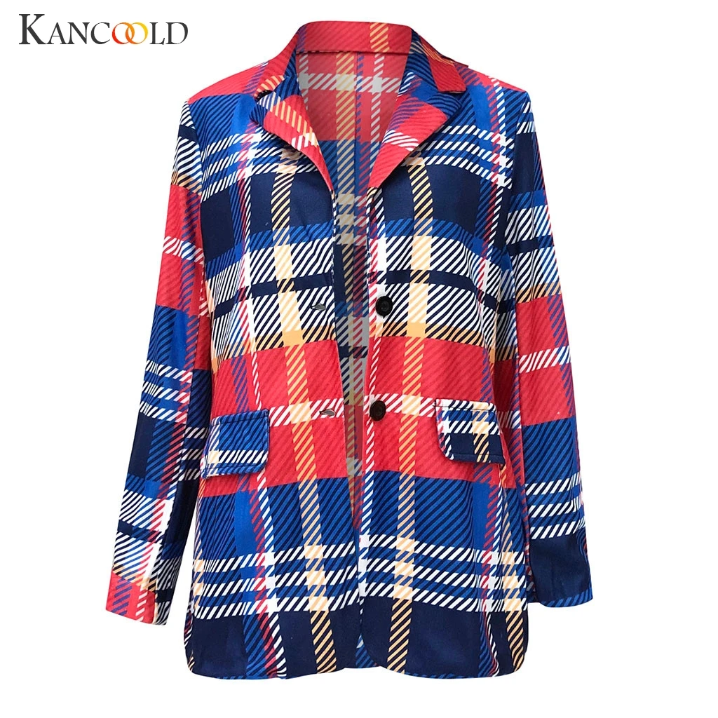 Женская клетчатая офисная куртка KANCOOLD винтажная осенняя с длинным рукавом