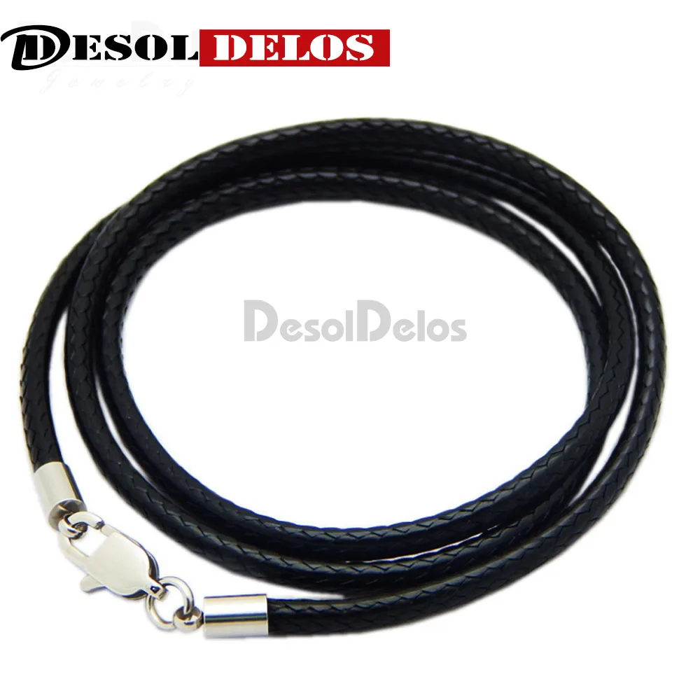 

1.5mm 2mm 3mm Leather Cord Black Necklace Chain Stainless Steel Lobster Clasp Connector Waxed Rope For Men Women Jewelry Making