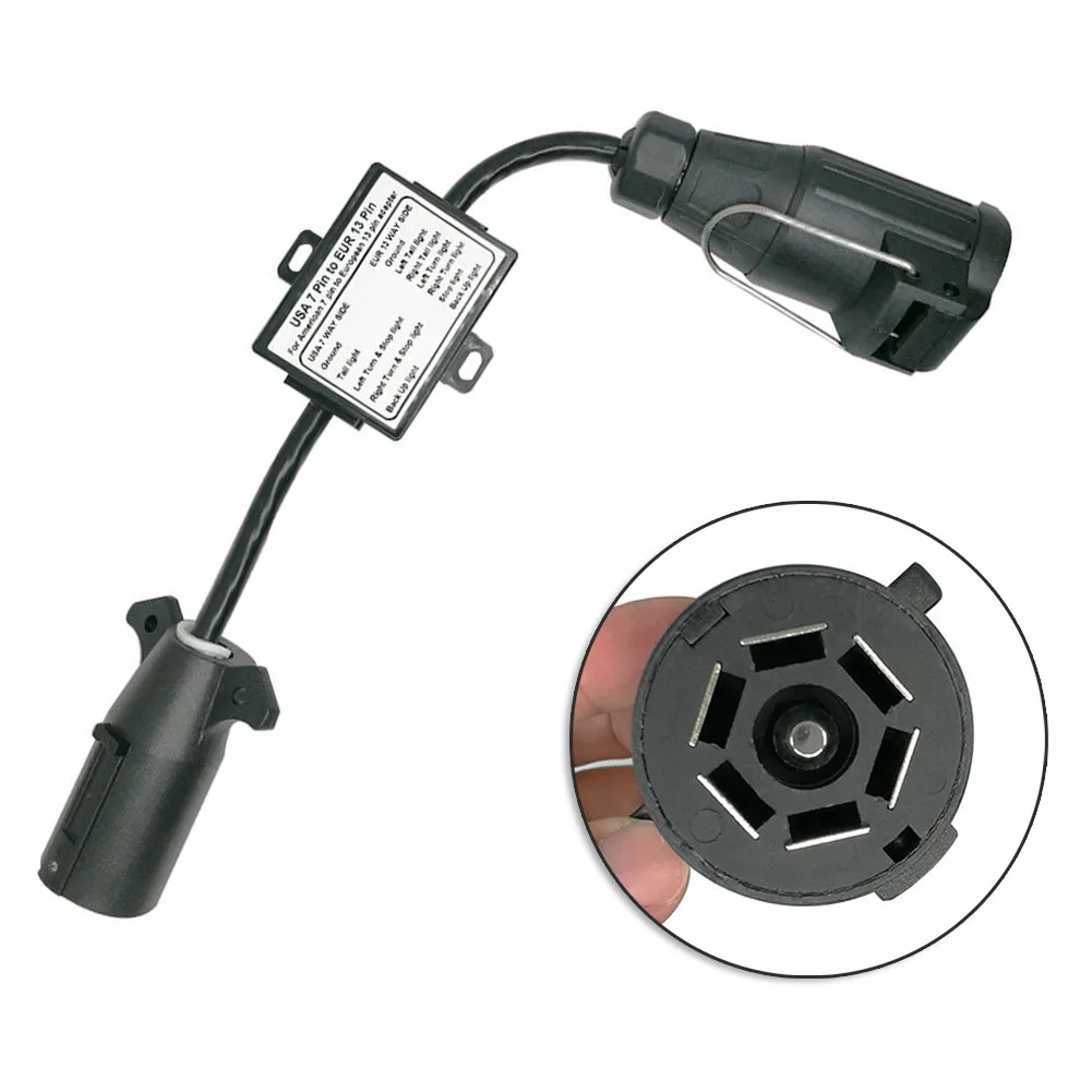 

7 To 13 Trailer Light Converter US Vehicle 7-Way Plug To European 13-Pin Round Connector Stop/Brake Signal Separating