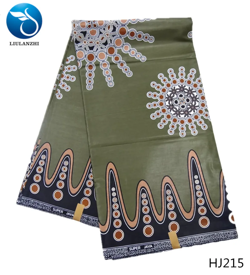 LIULANZHI Java восковая ткань новейший узор зеленая Анкара восковая ткань хлопок батик ткань для женского платья 6 ярдов HJ201-HJ221 - Цвет: HJ215