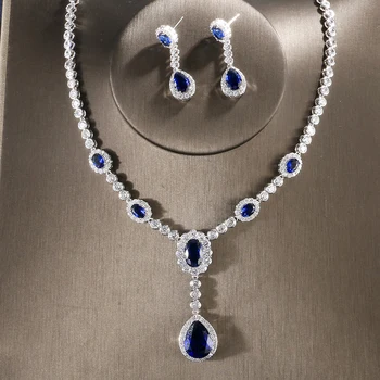 

RAKOL Classic Water Drop Shape Flower Configuration Unique Micro Cut Technique Necklace & Earrings Women Luxury Wedding Jewelry