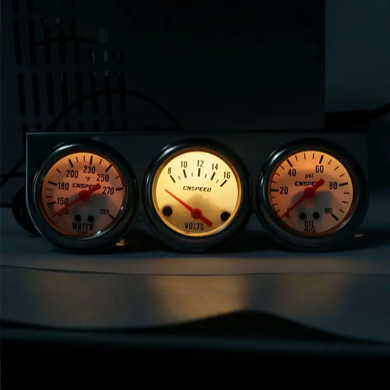 Universal 52mm Chrome Volt Water Oil Auto Pressure Gauge Set Gauges Kit Parts