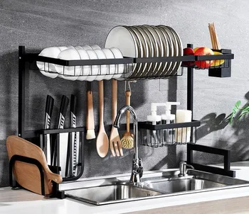 

Stainless Steel Kitchen Dish Rack Desktop Multifunctional Plate Cutlery Dish Drainer Drying Rack Kitchen Organizer Storage HWC
