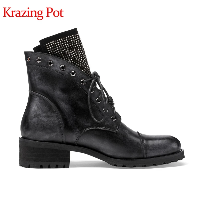 Ботильоны Krazing pot из натуральной кожи с круглым носком на шнуровке толстом