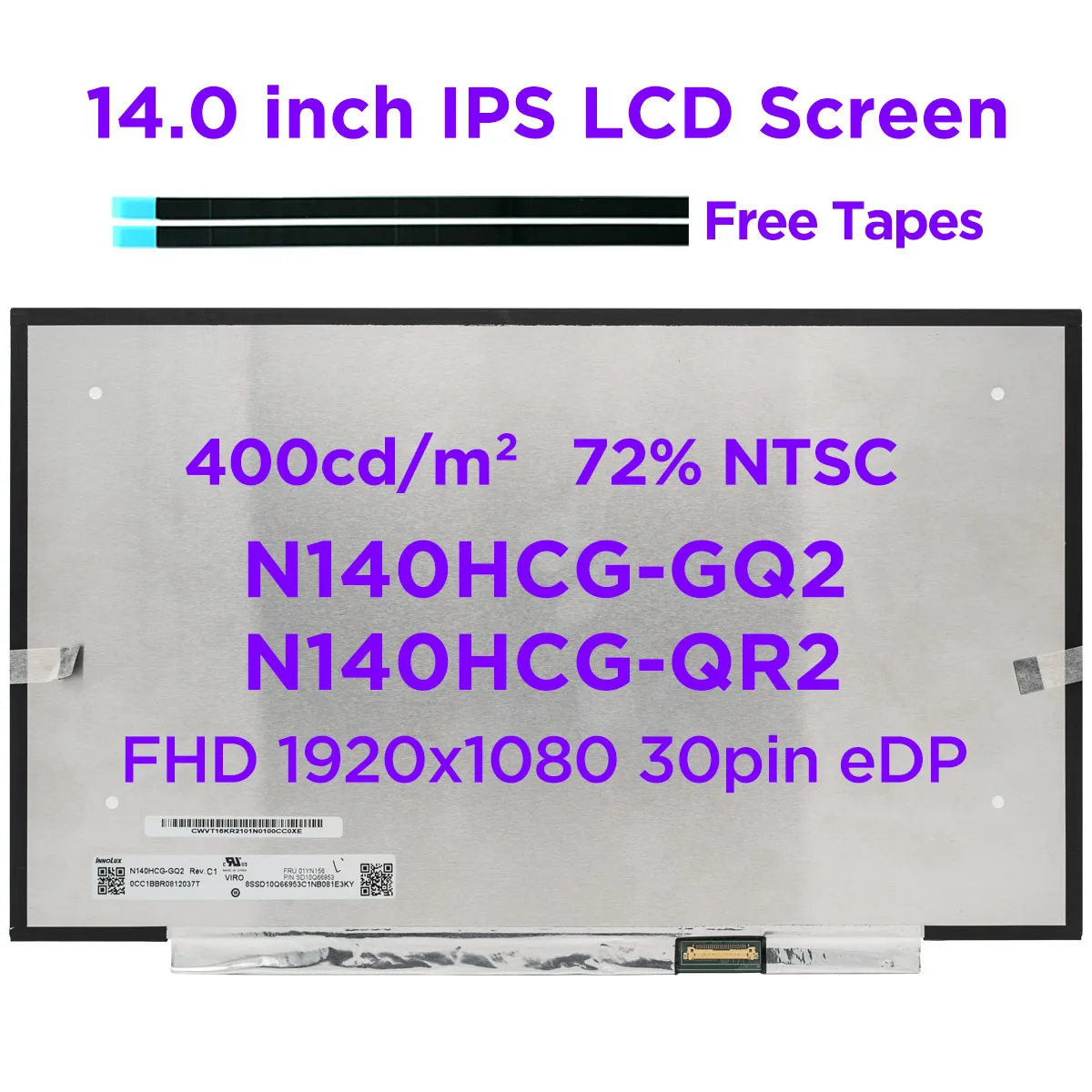 Dalle écran N140HCG-EQ1 14" FHD IPS LED - 1920x1080, Mat, Connecteur 30pin, Neuf, Garantie 1 An