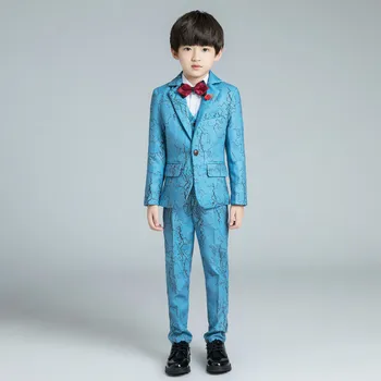 

YuanLu 2019 Boys Suits For Wedding Party Kids Suits Baby Tuxedo Blazer Dress Child Clothes Formal Costume Light Blue Flower